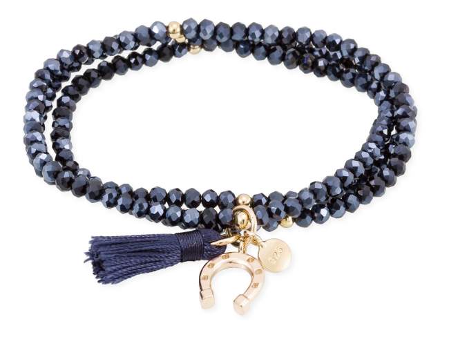 Bracelet ZEN Blue in golden Silver de Marina Garcia Joyas en plata Bracelet in 18kt yellow gold plated 925 sterling silver with faceted blue Strass glass. (wrist size: 54 cm.)