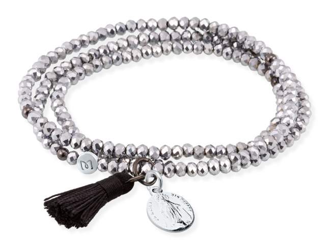 Bracelet ZEN PLATA with Virgen Milagrosa de Marina Garcia Joyas en plata Bracelet in 925 sterling silver rhodium plated, with elastic silicone band and faceted strass glass, with Virgen Milagrosa charm. Medium size 17 cm. (51 cm total)