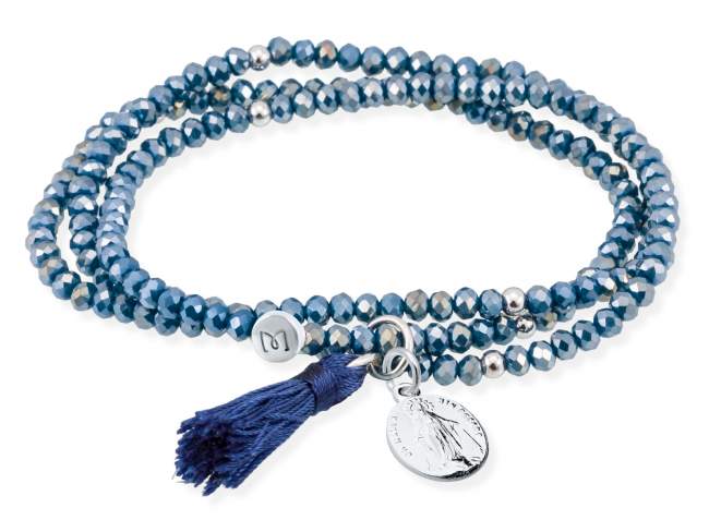 Bracelet ZEN AZUL LONDON mit Virgen Milagrosa de Marina Garcia Joyas en plata Armband in Silber (925) rhodiniert, mit elastischem Silikonband und facettiertem Strassglas, mit Virgen Milagrosa Charme. Mittel 17 cm. (51 cm insgesamt)