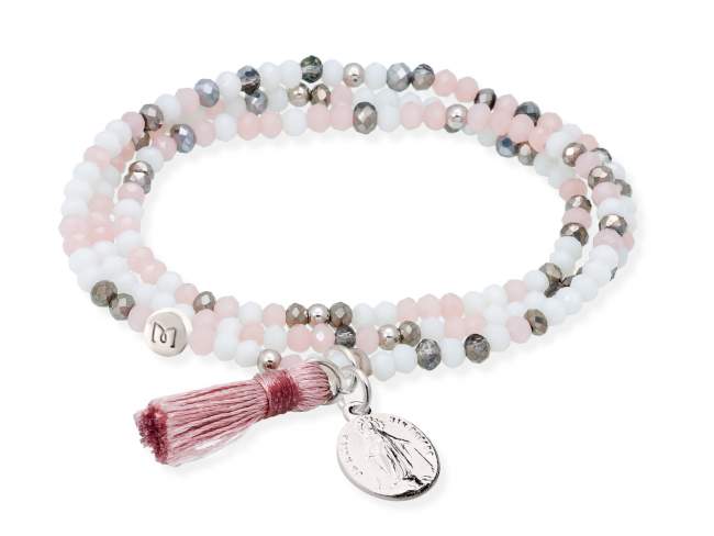 Bracelet ZEN MARBLE with Virgen Milagrosa de Marina Garcia Joyas en plata Bracelet in 925 sterling silver rhodium plated, with elastic silicone band and faceted strass glass, with Virgen Milagrosa charm. Medium size 17 cm. (51 cm total)