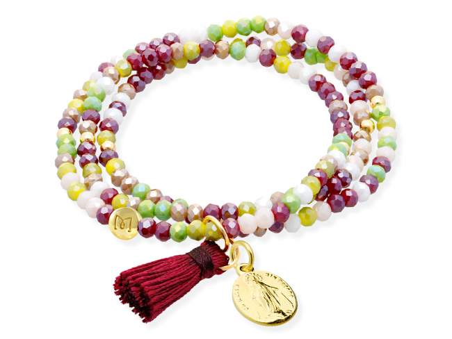 Bracelet ZEN SOHO with Virgen Milagrosa de Marina Garcia Joyas en plata Bracelet in 925 sterling silver plated with 18kt yellow gold, with elastic silicone band and faceted strass glass, with Virgen Milagrosa charm. Medium size 17 cm. (51 cm total)