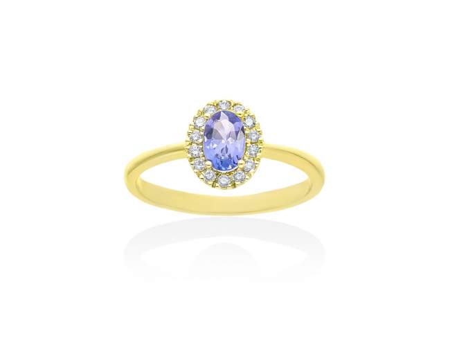 Ring   in 18kt yellow Gold and diamonds de Marina Garcia Joyas en plata Ring in 18kt yellow gold with14 diamonds carat total weight 0.12 (Color: Top Wesselton (G) Clarity: SI) and 1 natural tanzanite in oval cut 6x4 mm..