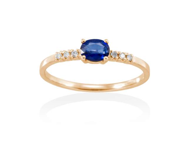 Anillo  en Oro 18Kt. y diamantes de Marina Garcia Joyas en plata Anillo de Oro rosa de ley (750/1000) con 6 diamantes de peso total 0,06 qt. (Color: Top Wesselton (G) Pureza: SI) y 1 zafiro azul natural en talla oval mixta 5x4 mm..