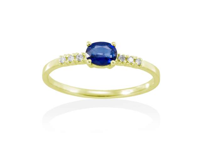 Anillo  en Oro 18Kt. y diamantes de Marina Garcia Joyas en plata Anillo de Oro amarillo de ley (750/1000) con 6 diamantes de peso total 0,06 qt. (Color: Top Wesselton (G) Pureza: SI) y 1 zafiro azul natural en talla oval mixta 5x4 mm..