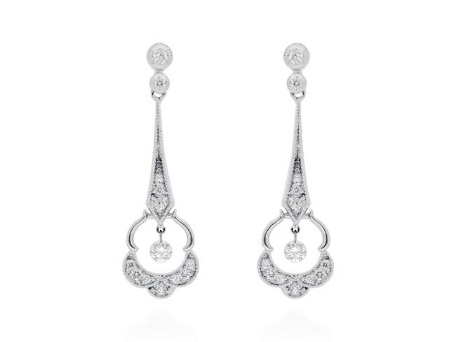 Pendientes   en Oro blanco 18Kt y diamantes de Marina Garcia Joyas en plata Pendientes de Oro blanco de primera ley (750/1000) con 2 diamantes de peso total 0,14 qt. con taladro laser en faceta cuadrangular superior y 24 diamantes de peso total 0,32 qt. (Color: Top Wesselton (G) Pureza: SI). (tamaño: 3,5 cm.)