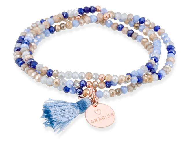 Bracelet ZEN Blue in rose silver de Marina Garcia Joyas en plata Bracelet in 18kt rose gold plated 925 sterling silver and faceted multicolor Strass glass. (length: 51 cm.)