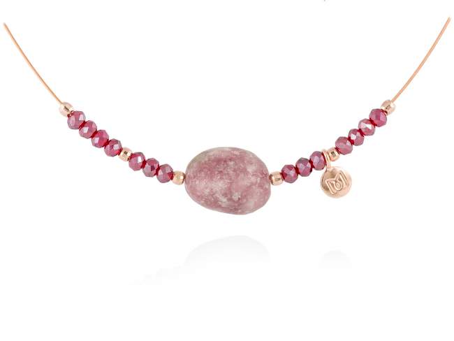 Necklace ZEN Red in rose silver de Marina Garcia Joyas en plata Necklace in 18kt rose gold plated 925 sterling silver with faceted red Strass glass and lepidolite. (length: 40 cm.)