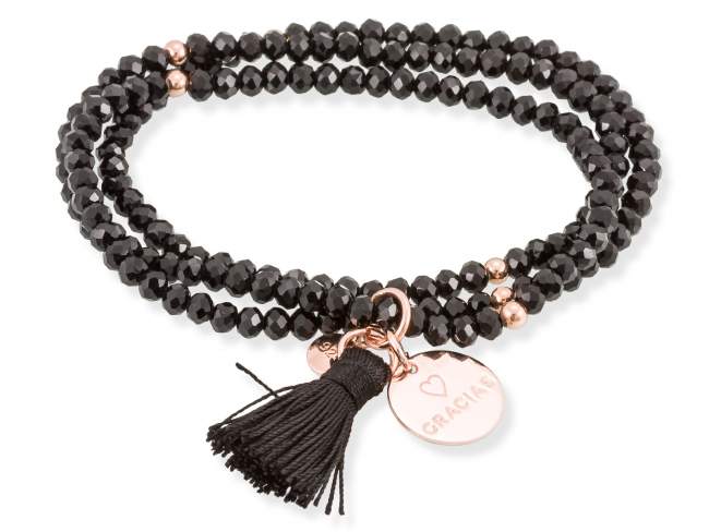 Bracelet ZEN Black in rose Silver de Marina Garcia Joyas en plata Bracelet in 18kt rose gold plated 925 sterling silver and faceted black Strass glass. (length: 54 cm.)