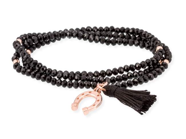 Bracelet ZEN Black in rose Silver de Marina Garcia Joyas en plata Bracelet in 18kt rose gold plated 925 sterling silver and faceted black Strass glass. (length: 54 cm.)