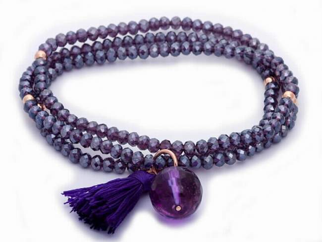 Bracelet ZEN Purple in rose Silver de Marina Garcia Joyas en plata Bracelet in 18kt rose gold plated 925 sterling silver with faceted purple Strass glass and faceted amethyst. (length: 54 cm.)