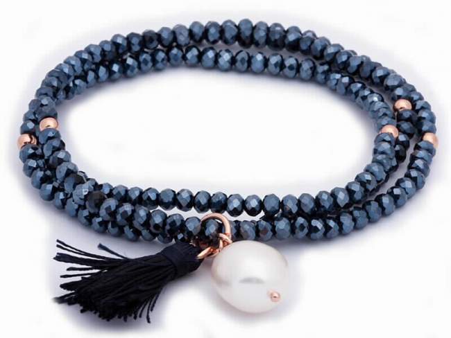 Bracelet ZEN Blue in rose Silver de Marina Garcia Joyas en plata Bracelet in 18kt rose gold plated 925 sterling silver with faceted blue Strass glass and freshwater cultured pearl.(length: 54 cm.)