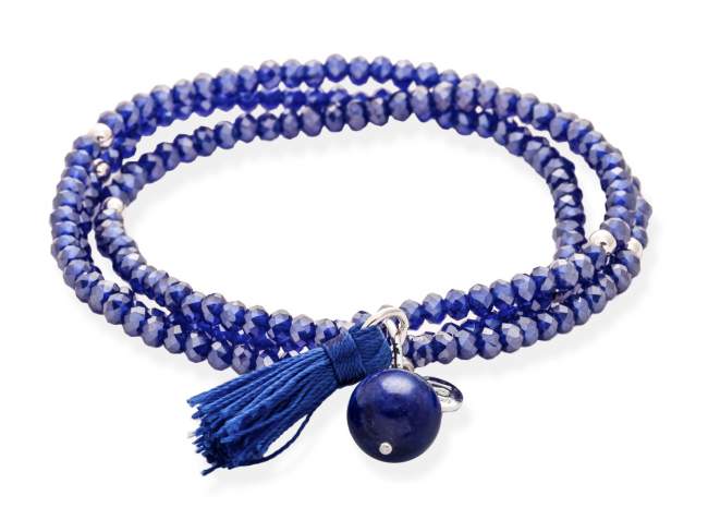 Bracelet ZEN Blue in silver de Marina Garcia Joyas en plata Bracelet in rhodium plated 925 sterling silver with faceted blue Strass glass and lapislazuli. (wrist size: 54 cm.)