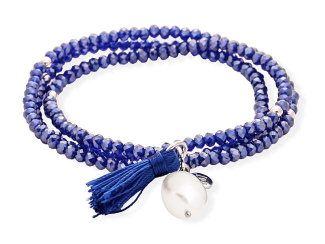 Bracelet ZEN Blue in silver de Marina Garcia Joyas en plata Bracelet in rhodium plated 925 sterling silver with faceted blue Strass glass and freshwater cultured pearl. (wrist size: 54 cm.)