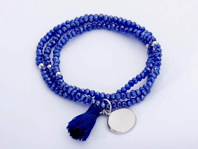 Bracelet ZEN Blue in silver de Marina Garcia Joyas en plata Bracelet in rhodium plated 925 sterling silver with faceted blue Strass glass. (wrist size: 54 cm.)