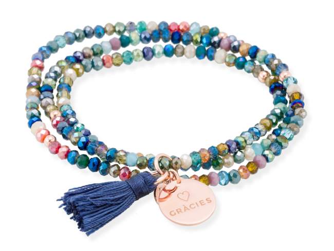 Bracelet ZEN Blue in rose silver de Marina Garcia Joyas en plata Bracelet in 18kt rose gold plated 925 sterling silver and faceted multicolor Strass glass. (length: 54 cm.)