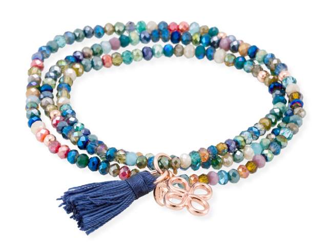 Bracelet ZEN Blue in rose silver de Marina Garcia Joyas en plata Bracelet in 18kt rose gold plated 925 sterling silver and faceted multicolor Strass glass. (length: 54 cm.)