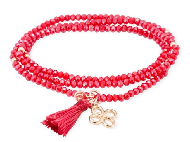 Pulsera ZEN Rojo en plata rosa de Marina Garcia Joyas en plata Pulsera de plata de primera ley (925) chapada en oro rosa de 18kt con cristal de Strass facetado color coral y . (largo: 54 cm.)