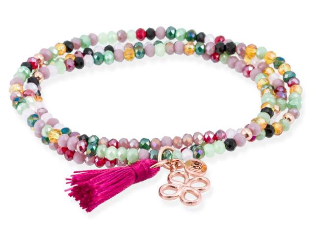 Pulsera ZEN Rosa en plata rosa de Marina Garcia Joyas en plata Pulsera de plata de primera ley (925) chapada en oro rosa de 18kt y cristal de Strass facetado multicolor. (largo: 54 cm.)