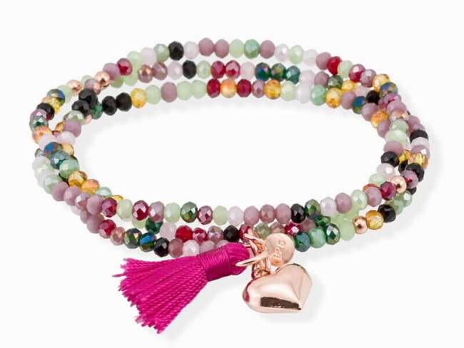 Pulsera ZEN Rosa en plata rosa de Marina Garcia Joyas en plata Pulsera de plata de primera ley (925) chapada en oro rosa de 18kt y cristal de Strass facetado multicolor. (largo: 54 cm.)