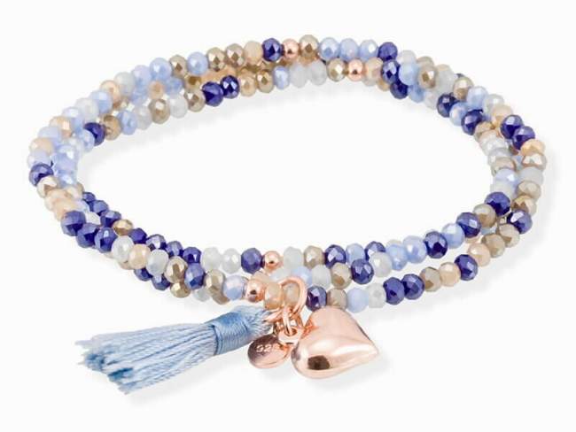 Pulsera ZEN Azul en plata rosa de Marina Garcia Joyas en plata Pulsera de plata de primera ley (925) chapada en oro rosa de 18kt y cristal de Strass facetado multicolor. (largo: 54 cm.)