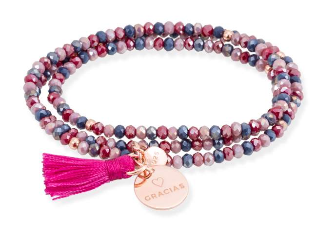 Pulsera ZEN Rosa en plata rosa de Marina Garcia Joyas en plata Pulsera de plata de primera ley (925) chapada en oro rosa de 18kt y cristal de Strass facetado multicolor. (largo: 54 cm.)