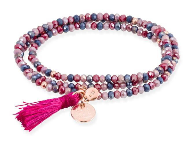 Pulsera ZEN Rosa en plata rosa de Marina Garcia Joyas en plata Pulsera de plata de primera ley (925) chapada en oro rosa de 18kt y cristal de Strass facetado multicolor. (largo: 54 cm.)