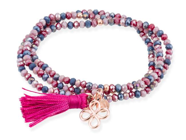 Pulsera ZEN Rosa en plata rosa de Marina Garcia Joyas en plata Pulsera de plata de primera ley (925) chapada en oro rosa de 18kt y cristal de Strass facetado multicolor. (largo: 54 cm.)